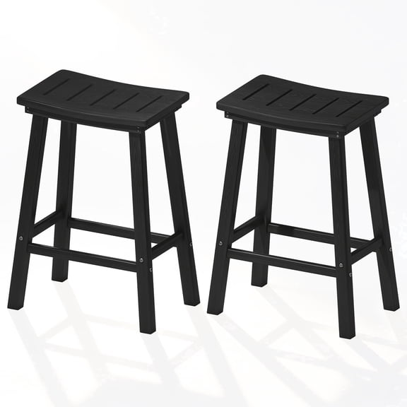Outdoor Bar Stools Set of 2, 24 Inch Counter Bar Height HDPE Patio Stools, 500 lbs Heavy Duty Saddle Seat Bar Chairs for Kitchen Island, Balcony & Backyard (Black)