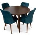 thumbnail image 1 of Percy Ensemble de Salle à Manger Rond Mi-Siècle 5 Pcs avec 4 Chaises en Velours Turquoise, 1 of 5