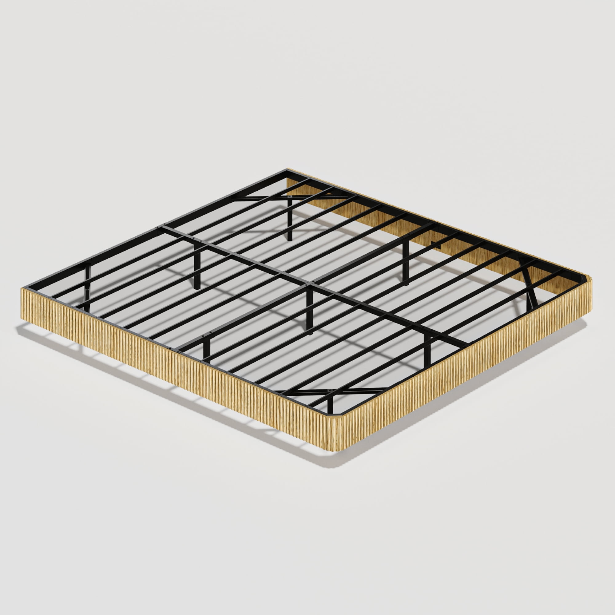 Jopath King Size Floating Bed Frame with LED Lights, Wave Curve Wood Texture Bed with Heavy Duty Metal Slats for Adult Teen Oak