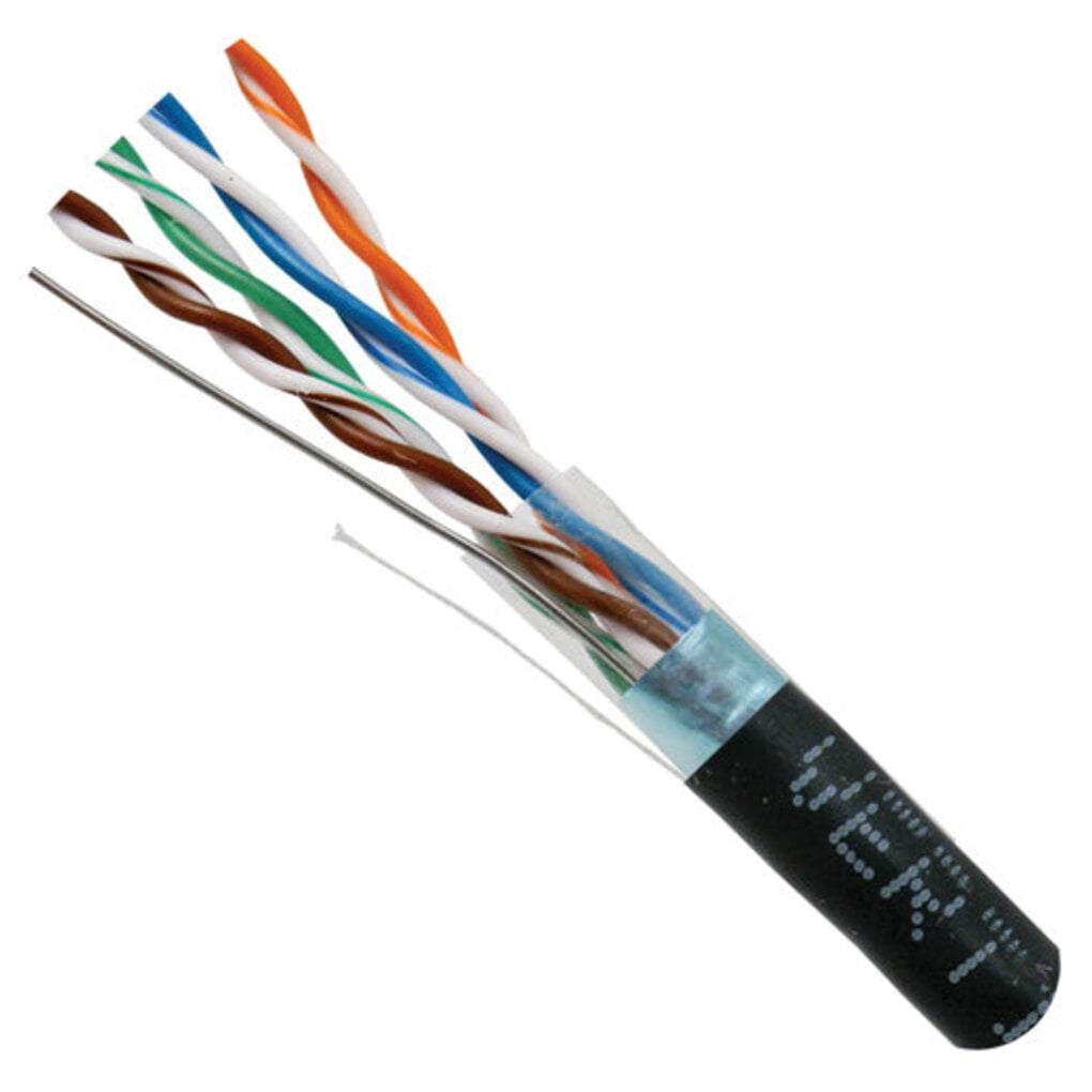 Vertical Cable Cat5e, 350 MHz, Shielded, 24AWG, Solid Bare Copper, 1000ft, Black, Bulk Ethernet Cable