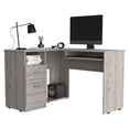 thumbnail image 3 of Gray L-Shaped Desk with Keyboard Tray and Shelf / Light Gray, Sturdy Build, 3 of 3