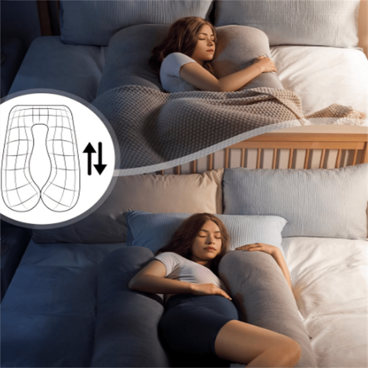 Pregnancy Pillows, Cooling Maternity Pillow for Sleeping, 55in U Shaped Body Pillow for Pregnant Support, with Removable Silky Cover, Gray