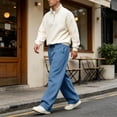 thumbnail image 7 of Dwellite Baggy Sweatpants Men Wide Leg Lounge Pants with Pockets Soft Drawstring Waist Open Bottom Joggers for Gym Travel Blue 2XL, 7 of 7