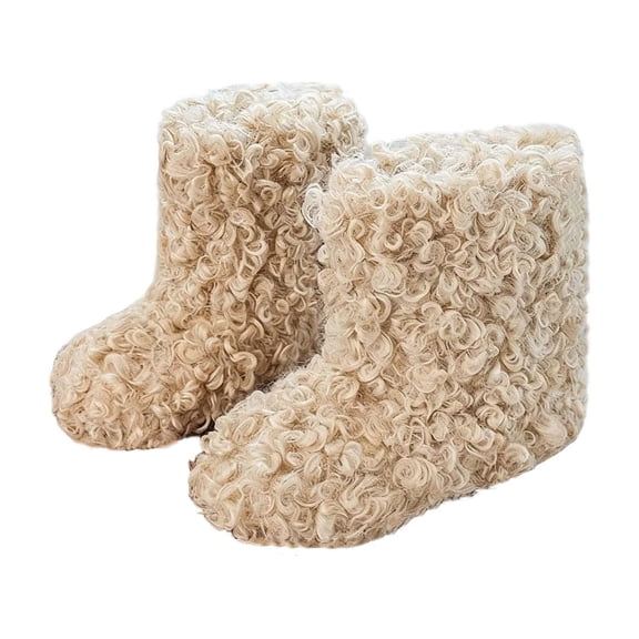 Owordtank Faux Fur Snow Boots for Toddler Girls Fluffy Furry Mid Calf Boots Winter Warm Outdoor Flat Boots for Kids