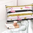 thumbnail image 3 of Goofa Gold Glittering Hearts and Flamingos Print Plush Throw Pillow Case, Soft Velvet with Hidden Zipper, Decorative Cushion Cover for Sofa, Bed, Car, and Home Décor-14"x20", 3 of 5