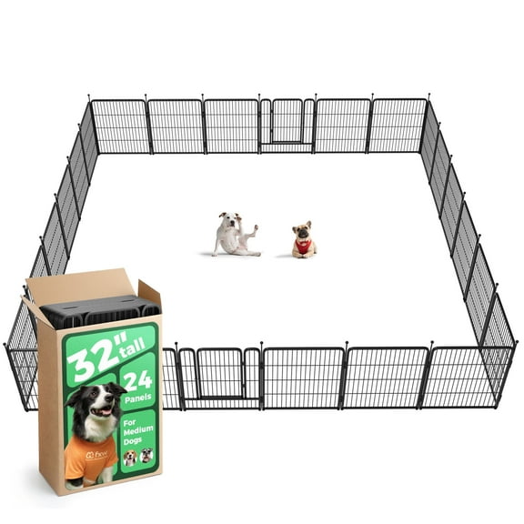 FXW Rollick Unleashed Dog Playpen for Indoor, Yard, RV Camping, 32 inch 24 Panels for Small and Medium Dogs, Black│Patented