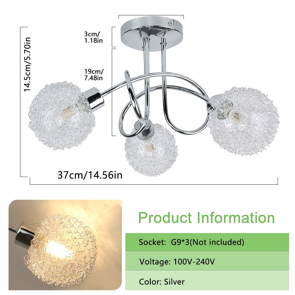 Depuley 3-Light Semi Flush Mount Ceiling Light, Modern Globe Ceiling Lamp with Glass Shade, Elegant Chandelier for Bedroom, Kitchen, Dining Room, Hallway, G9 Base
