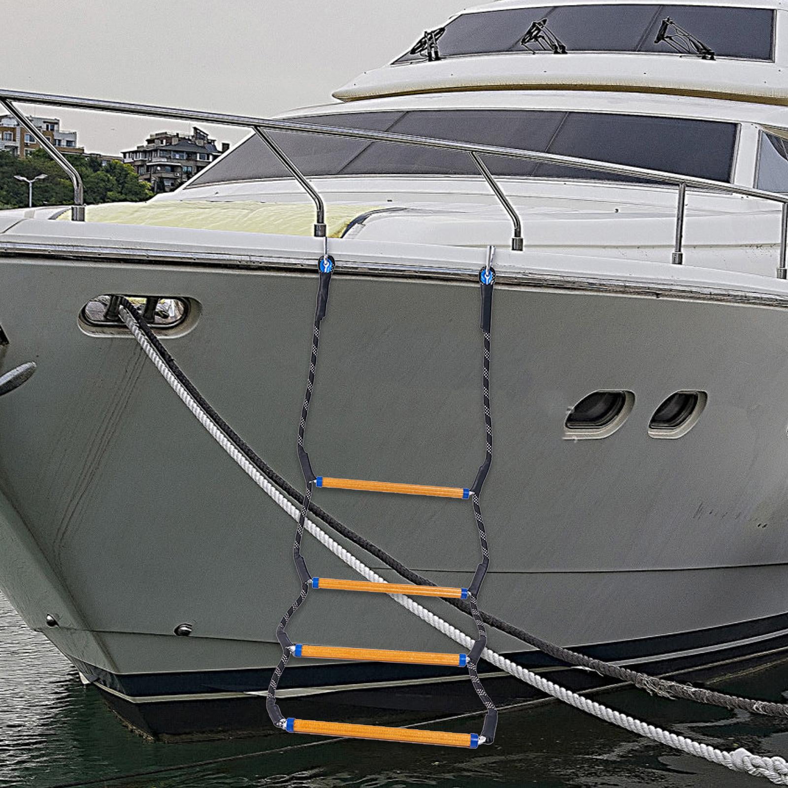 Boat Rope Ladder, Climbing Ladders High Strength Boarding Rope Ladder Marine Rope Ladder Boat Ladder Extension for Motorboat, Kayak, Canoeing 4 Steps