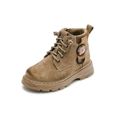 

Ferndule Boy Casual Mid Top Short Bootie School Breathable Round Toe Ankle Boots Walking Non-Slip Plush Lined Khaki-Cotton 11C
