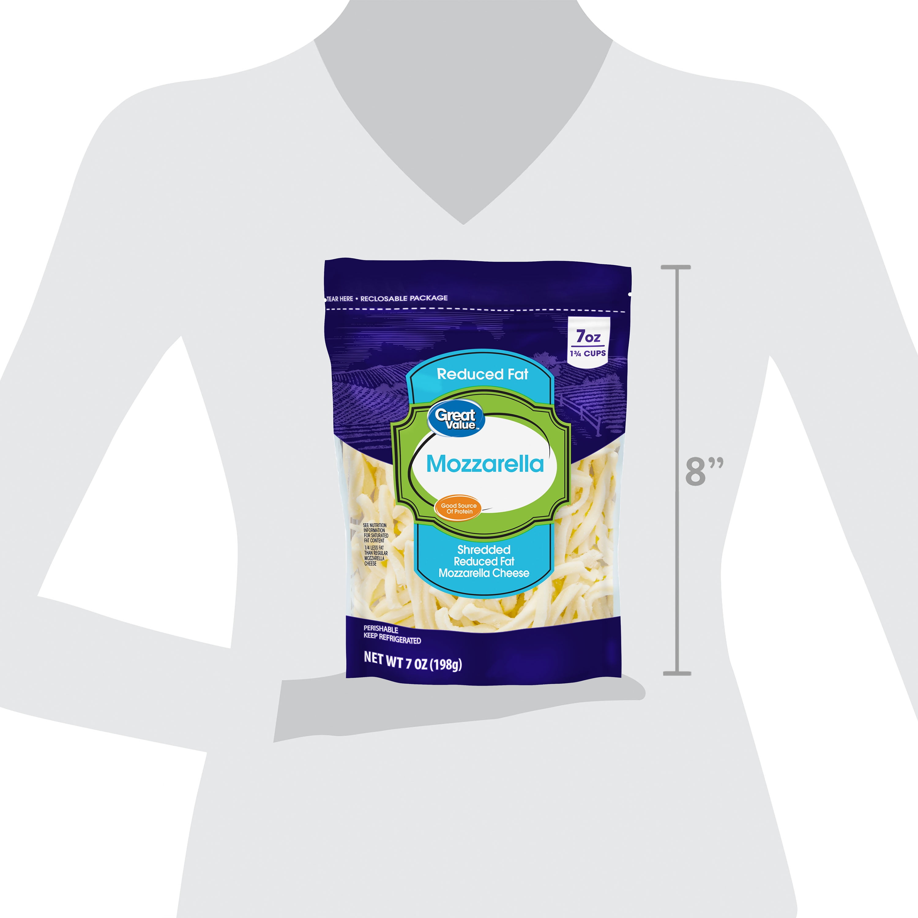 Great Value Reduced Fat Shredded Mozzarella Cheese, 7 oz