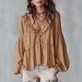 thumbnail image 2 of Tops for Women Trendy V Neck Ruffled Retro Soft Relaxed Casual Blouse Tops Summer Tops, 2 of 5