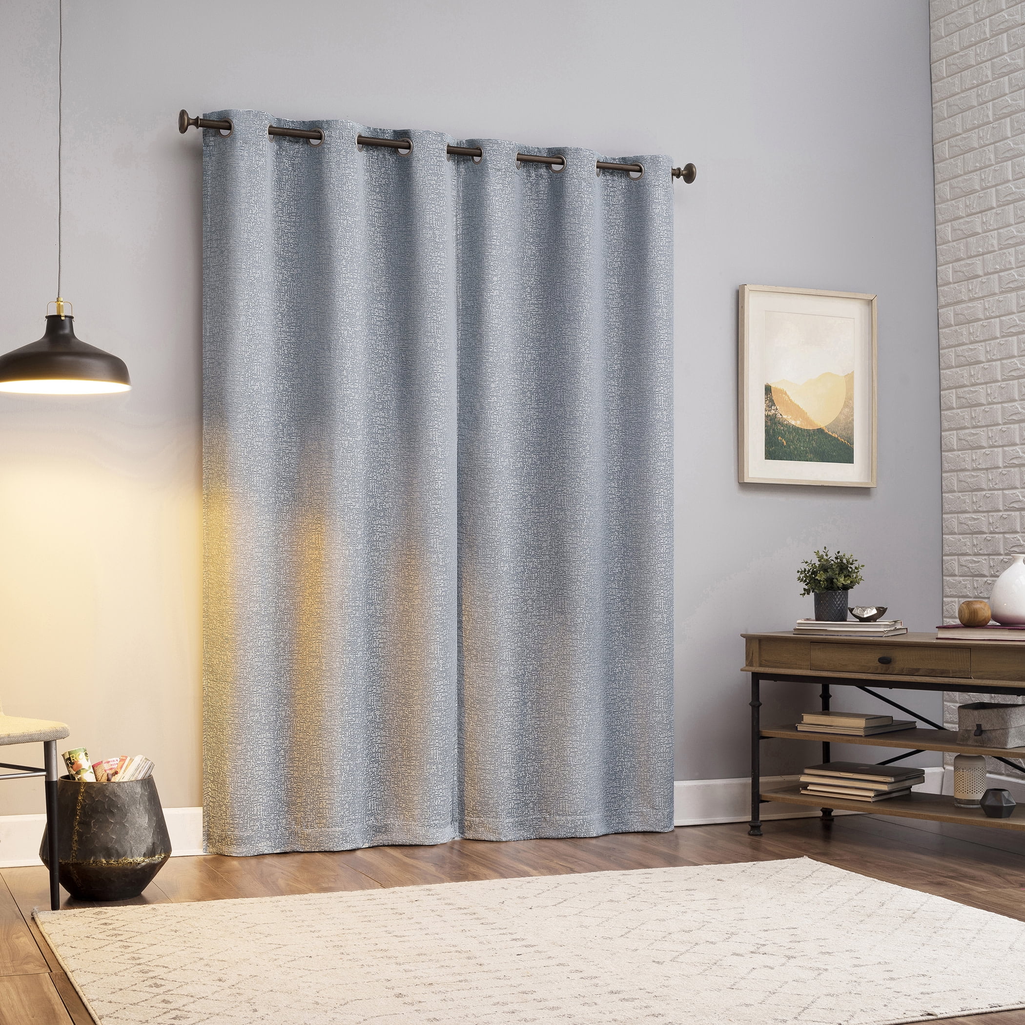 Sun Zero Serenity 2-pack Abstract Magnetic Closure 100% Blackout Grommet Curtain Panel Pair, 36"W x 84"L, Light Blue