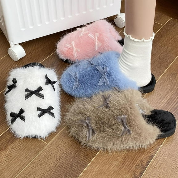 Slippers for Women Flat Heel Closed Toe Slip-on House Slides Winter Casual Indoor Outdoor Home Warm Woolen Flats Shoes for Couples Blue 7.5
