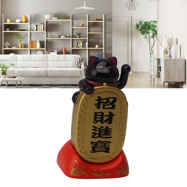 Gato que Agita con Energía Solar Adorno de Estatua de Gato de la Fortuna Decoración de Gato de la Suerte Gato Feliz con Panel Solar Lindo Encanto de ANGGREK Otros