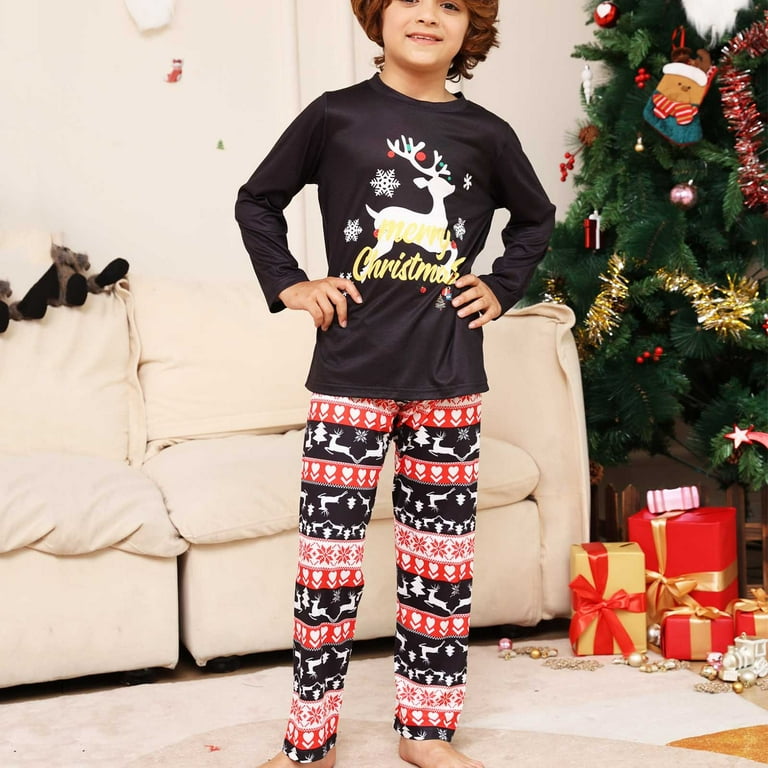 DeHolifer Christmas Pajamas for Family Matching Pjs Set Xmas Printed Clothes for Teens Womens Mens 2023 Gifts Black 4T