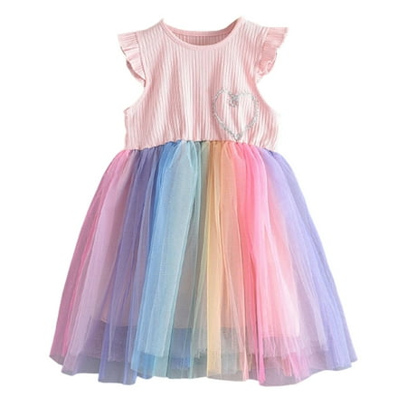 

LOEL Toddler Girls Vest Dress Summer Rainbow Mesh Dress