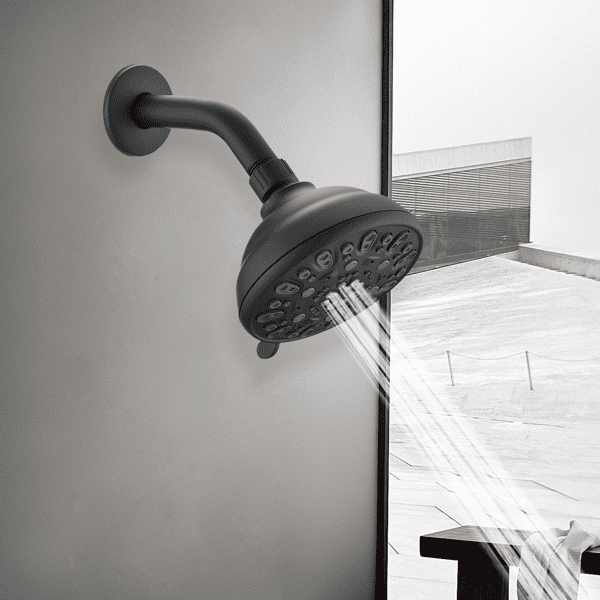 4 Inch Shower Head, 6‑Setting, Angle Adjustable & Clog‑Proof, Matte Black High Pressure