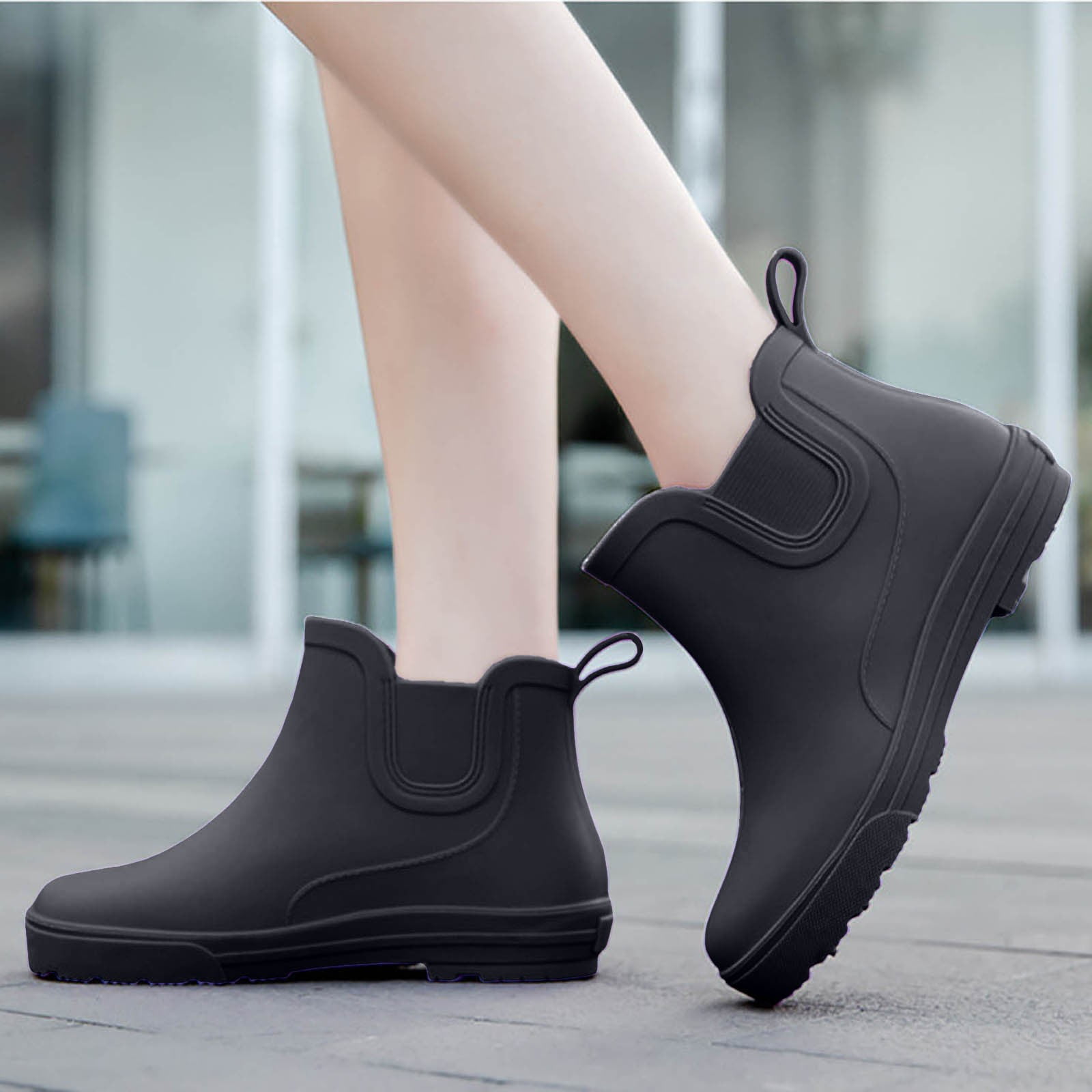Juosiy Women's Short Rain Boots Water-proof Comfortable Insole Lightweight Stylish Ankle Outdoor Water Shoes