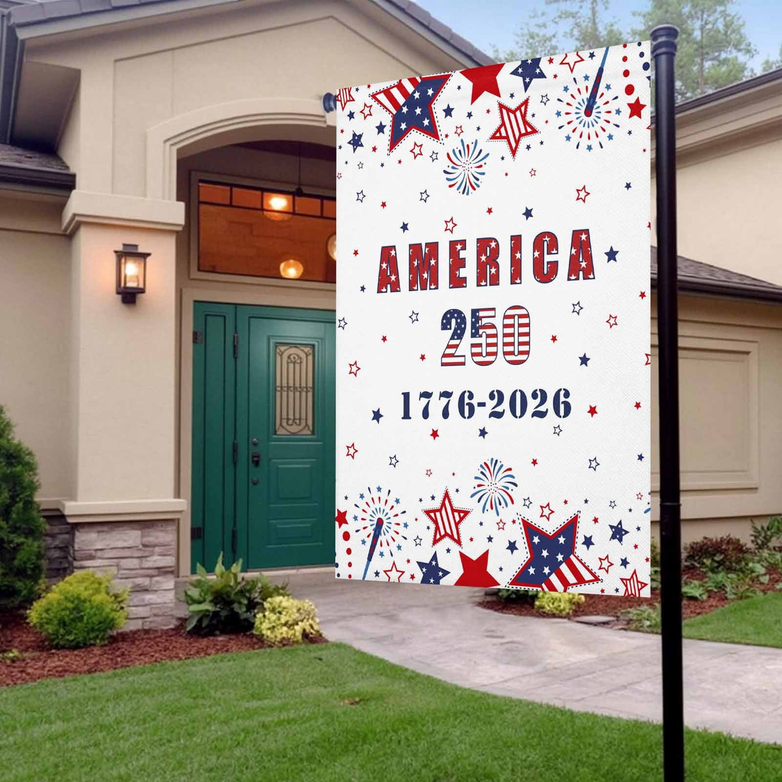 4th of July Garden Flags Patriotic Stars Fireworks Garden Flag Double Sided Welcome Flag America 250th USA Flag Independence Day Yard Flags for Outdoor Lawn Porch Memorial Day Decor 28x40 Inch