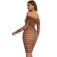 thumbnail image 5 of BEAUKEY Women Bandage Dress Auburn Slash Neck Mesh Long Sleeves Knee Length Female, 5 of 8