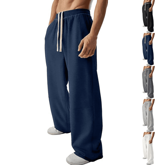 Viadha Mens Baggy Sweatpants Textured Elastic Drawstring Waist Breathable Wide Leg Casual Wide Leg Pants Straight Sweatpants Joggers with Pockets