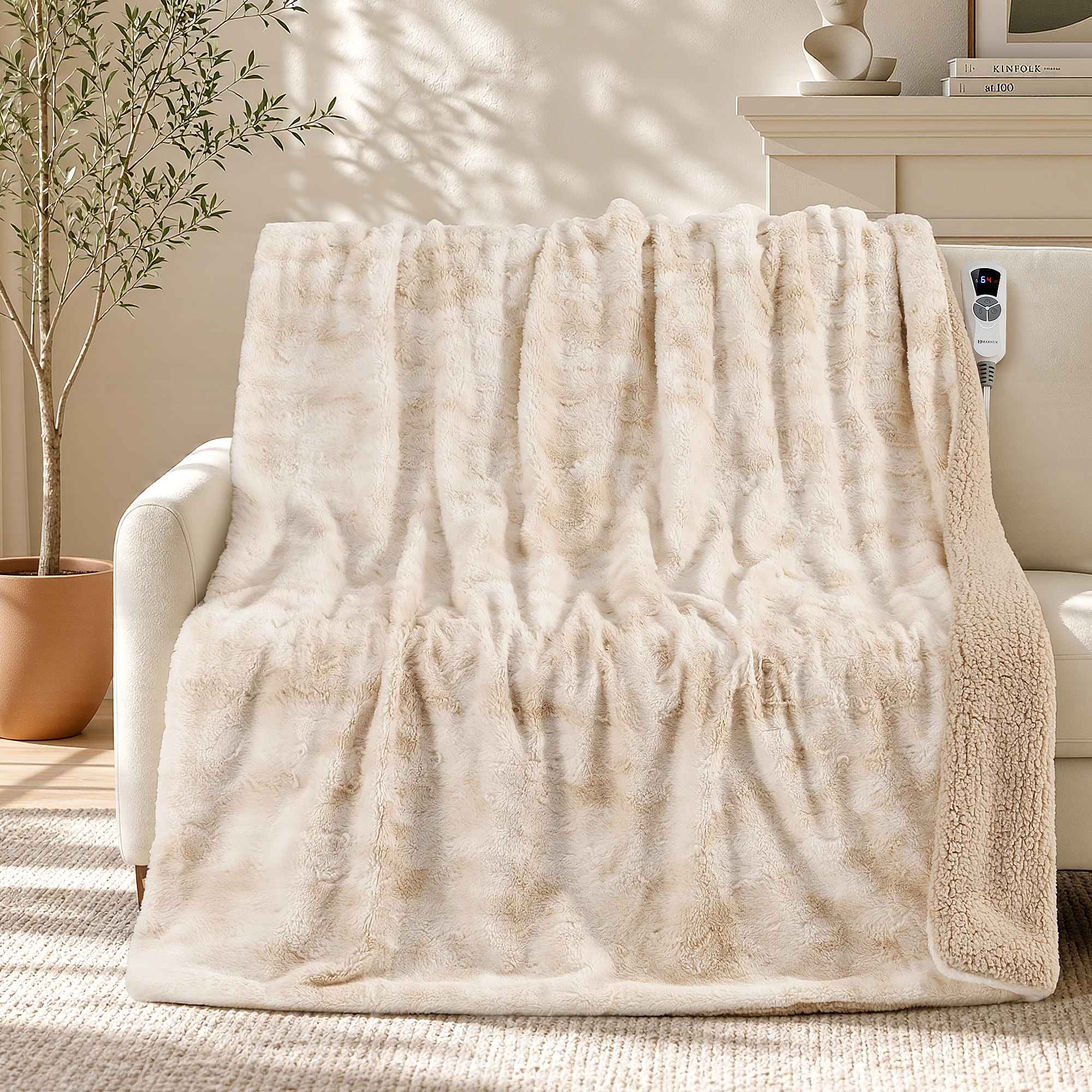 Marnur Heated Throw Blanket 50" x 60" Tie-Dye Off-White photo 2