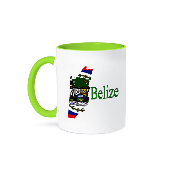 3dRose, Image of Belize Symbols Beautiful Colors With Countrys Name, 11oz Two-Tone Green Mug