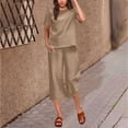 thumbnail image 2 of Simua Fashion Outfit Set for Women Two Piece Solid Color T-shirts and Cropped Pants Lounge Set, 2 of 5