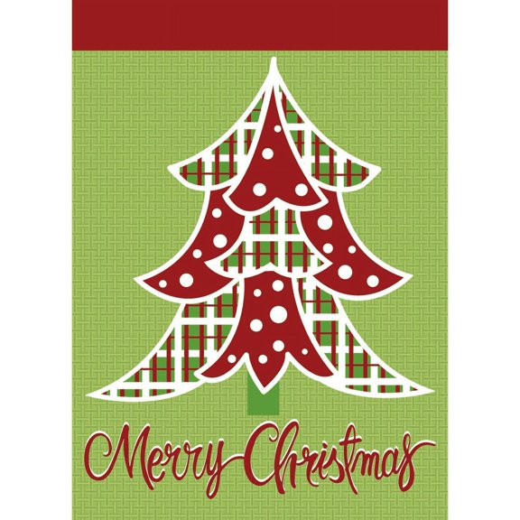 Merry Christmas Tree Festive Green 13 x 18 Small Holiday House Flag
