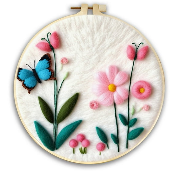 Flowers And Butterflies Needle Felting Set, Beginner Felt Painting Set, With Wool Felt Painting Set, Decorative Frame, Suitable for Home Decoration