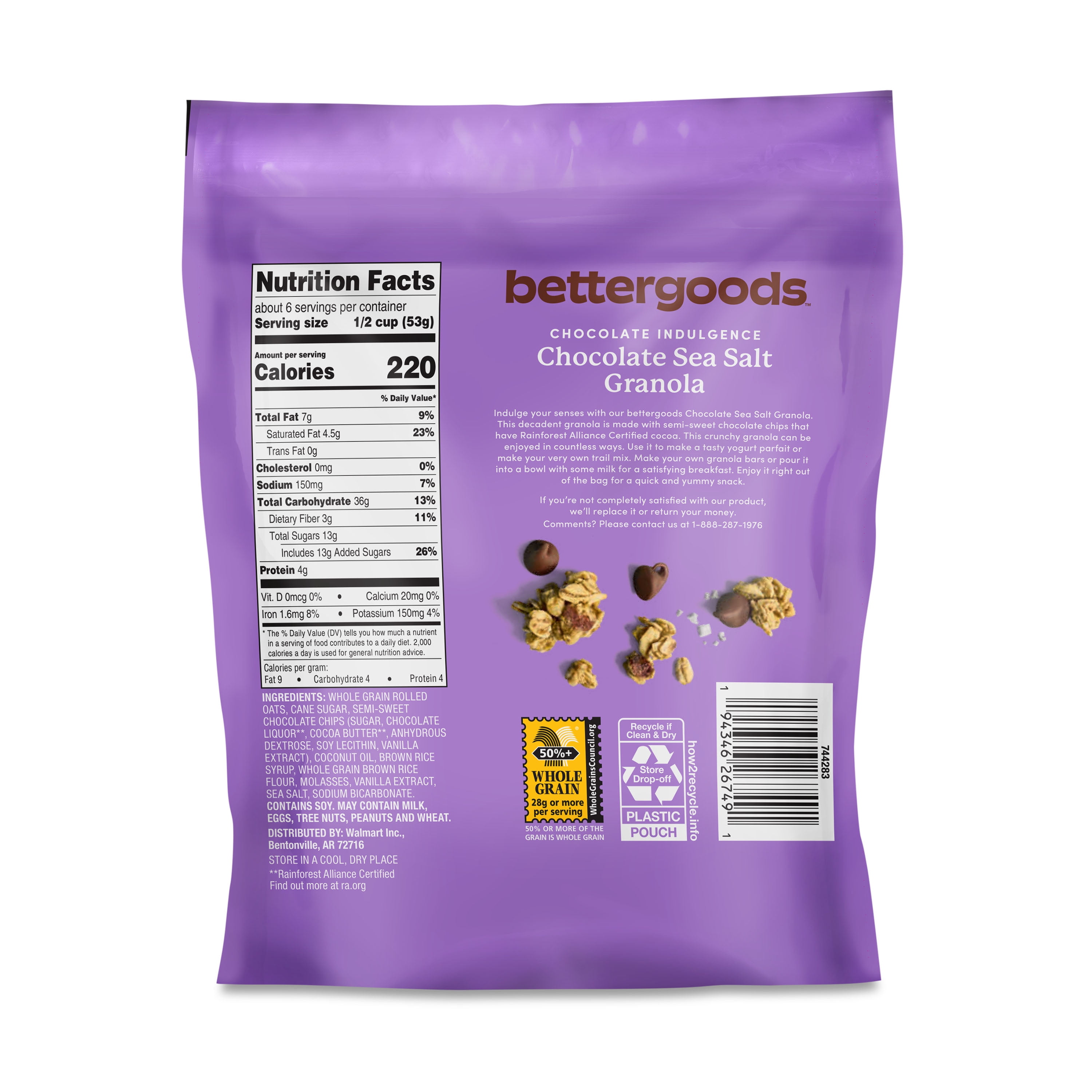 (3 pack) bettergoods Chocolate Indulgence Chocolate Sea Salt Granola, 11 oz