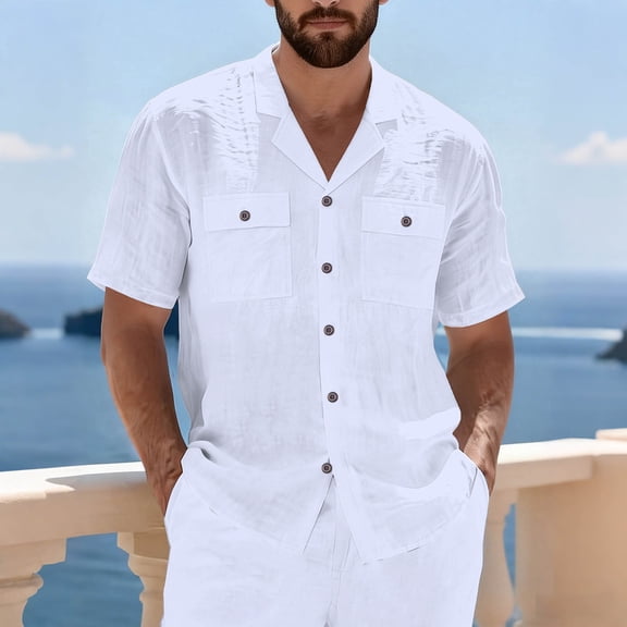 Blmnix Men's T-Shirts Linen Shirts Big And Tall Guide T-Shirt White Short Sleeve Collared Mens Shirts Big And Tall,XXL