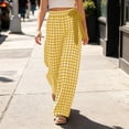 thumbnail image 5 of Miluxas Women's Gingham Plaid Pants Elastic High Waist Wide Leg Pants Tie Bow Decor Loose Casual Trousers with Pockets Summer Beach Loungewear Yellow, 5 of 6