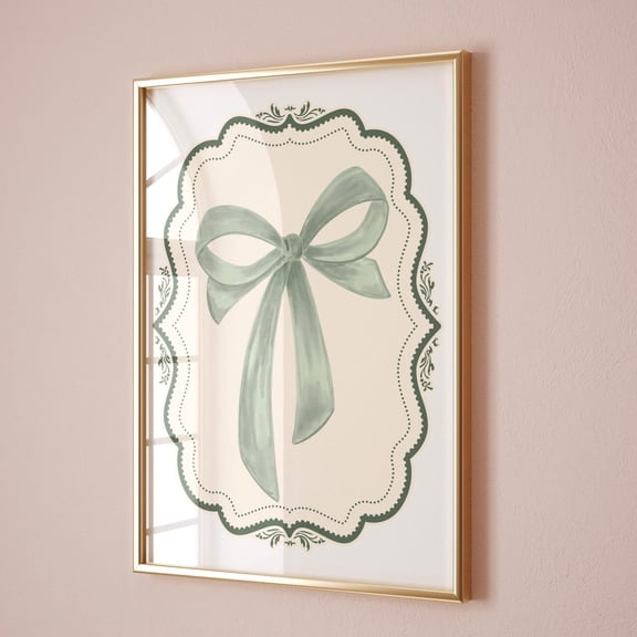 Sage Green Bow Preppy Coquette Ribbon Wall Art: Teen Girl Dorm Room Decor,, Unframed Paper Poster 8x10in