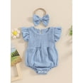 thumbnail image 3 of Musuos Baby Girl Summer Jumpsuit 3M 6M 12M 18M Solid Color Crew Neck Fly Sleeve Romper and Bow Headband Set Cute Clothing, 3 of 10