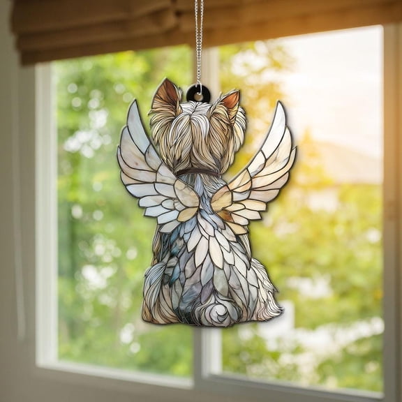 Yorkshire Terrier Dog Angel Acrylic Suncatcher, Pet Memorial Window Hanging, Sympathy Decor, Loss Of Dog Gift