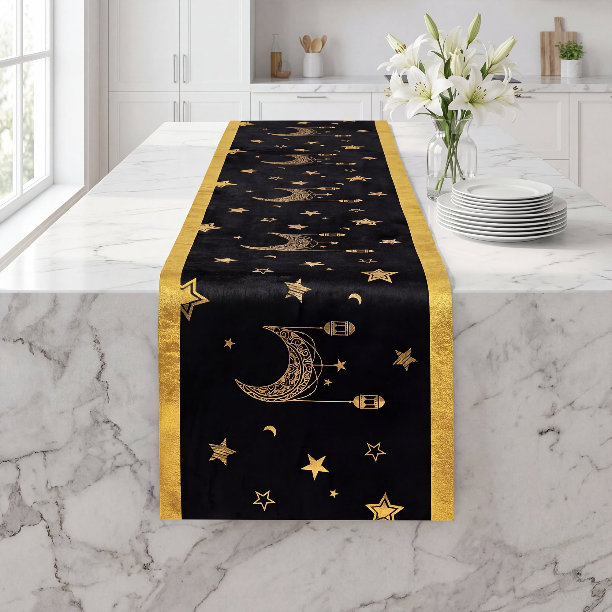 Unique Bargains Long Polyester Kitchen Runner Table Runner for Decor Black 13"x94.5"