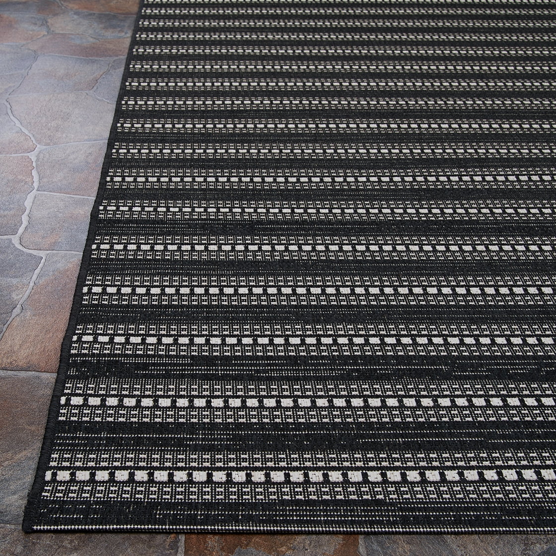Couristan Afuera Beachcomber 2' x 11' Onyx Striped Nautical Outdoor Rug