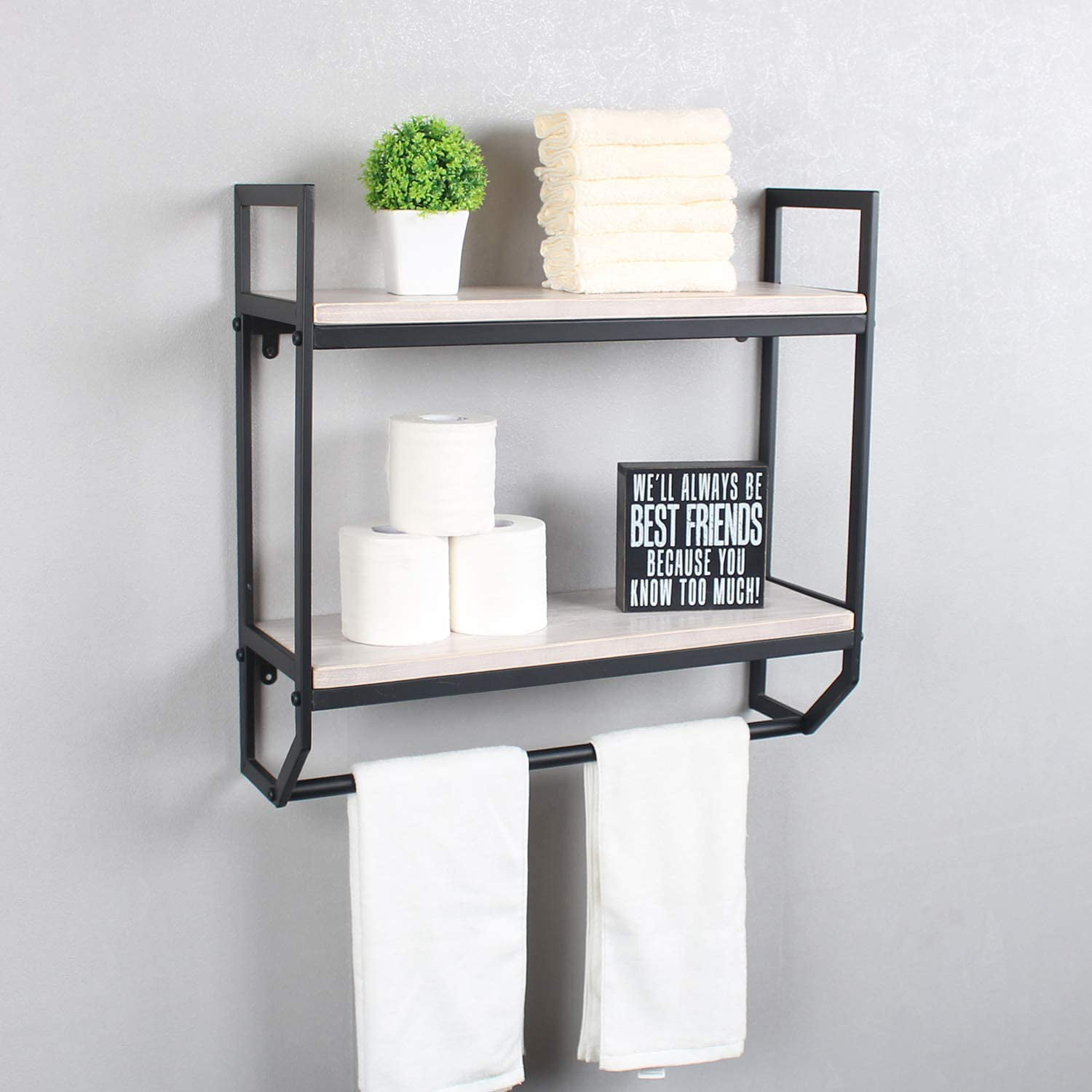 LOKO 2-Tier Bathroom Towel Rack with Shelf, Industrial Over The Toilet Shelf  with Towel Bar, Wall Mounted Hanging Shelf with Towel Holder, Rustic  Storage Organizer Shelves for Living Room, Kitchen - Yahoo
