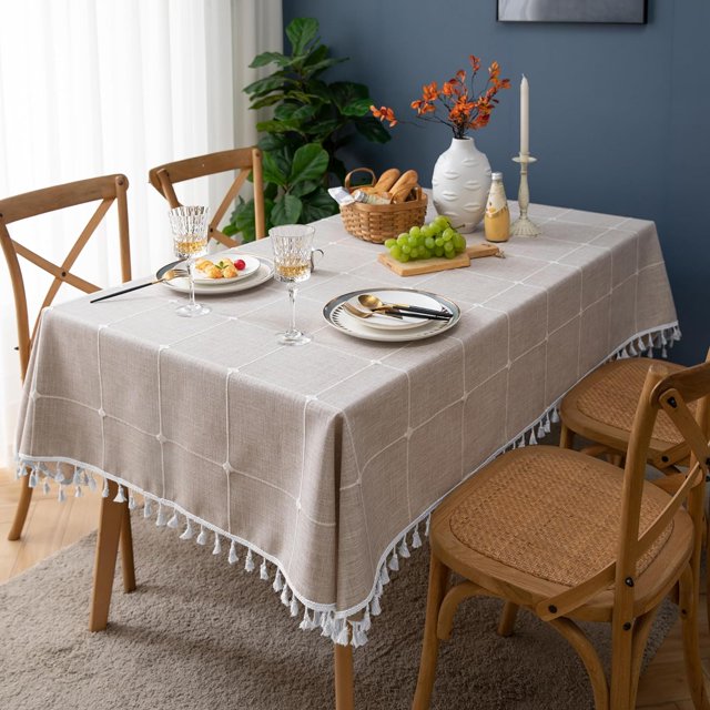 Oubonun Mantel rectangular cuadrado de lino a cuadros, mantel para Navidad, granja, cocina, vacaciones de 55 x 70 pulgadas