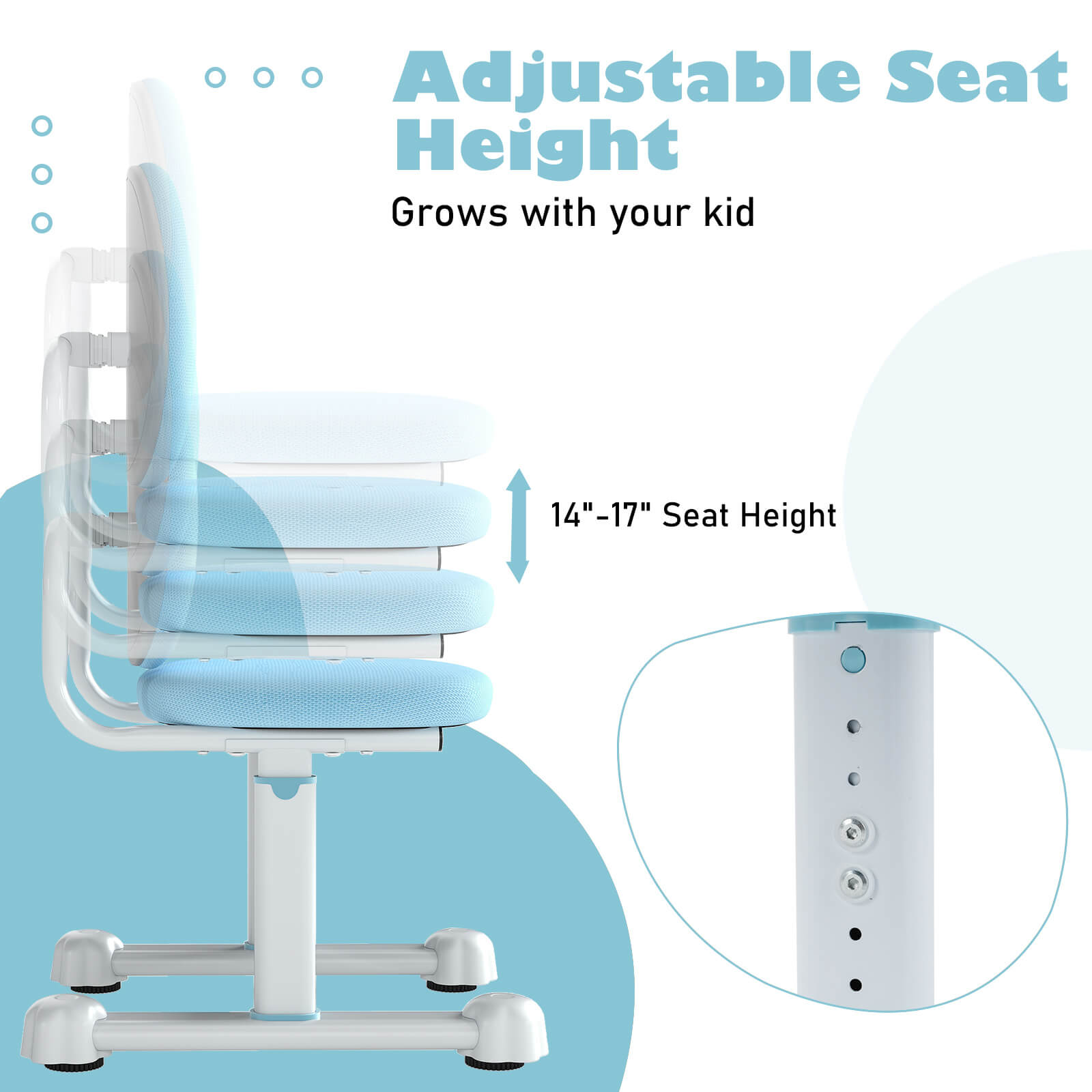Costway Kids Desk Chair with Double Back Support Adjustable Height Upholstered Computer Chair Blue