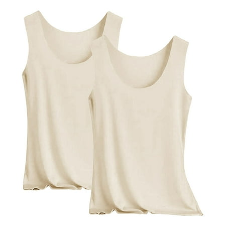 Pxiakgy Hot Sale!! Womens Modal Padded Built-In-Bra Tanks Tops Crew Neck Wireless Bra Camisole Casual Slim-Fit Shirts Tee 2Pc Beige Xxl