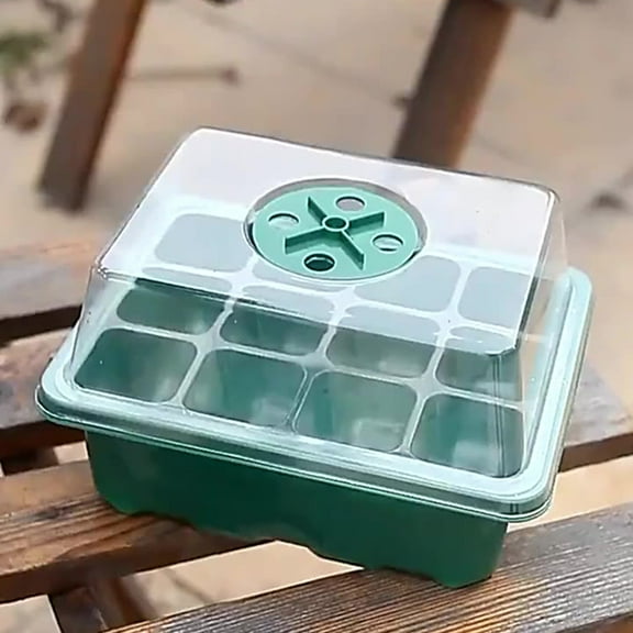 Opehuo 12 Cells Seed Starter Trays with Lighted Nursery-Reusable Seedling Starter Kit for Indoor Gardening,Plant Germination & Seed Starting-With White Label & Seed Starter,Green