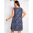 thumbnail image 5 of SHOWMALL Plus Size Sleeveless Summer Dress for Women, Keyhole Cutout Pleated Neck Navy Blue Dotted Floral 3X A-Line Dress with Pockets, Soft Casual Sun Dress, 5 of 5