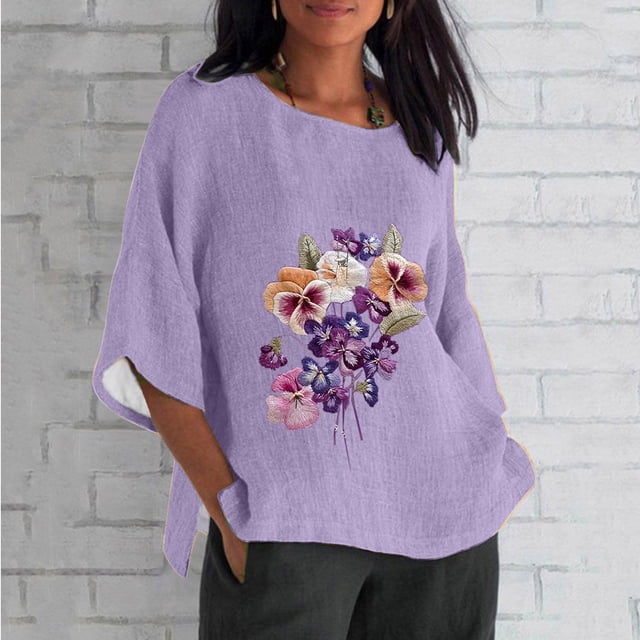 Fiudx Liquidación de Ofertas Flash Blusa Holgada con Estampado de Manga 3/4 para Mujer, Estilo Informal, con Estampado de Alzheimers