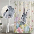 thumbnail image 5 of Easter Rabbit Shower Curtain, Waterproof Shower Curtains for Bathroom, Spring Colorful Eggs Wildflowers Leaves Washable Fabric Bathtub Curtain Set Bath Decor with 12 Hooks 72"x78", 5 of 8