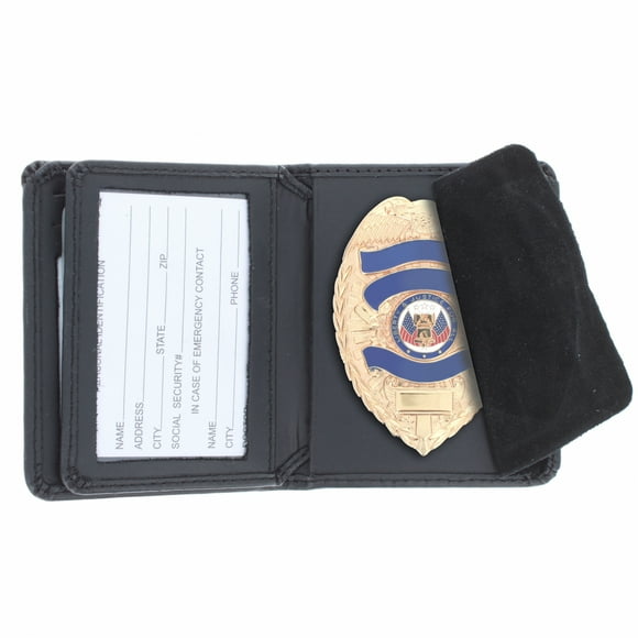 ASR Federal Black Leather Bifold Wallet Police Badge Holder with Removable ID Card Holder, Shield