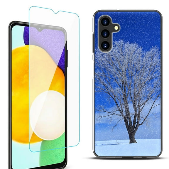 Slim-Fit Protective Fashion Phone Case (Black) for Samsung Galaxy A13 5G, with Tempered Glass Screen Protector, by OneToughShield ® - Snowing Tree