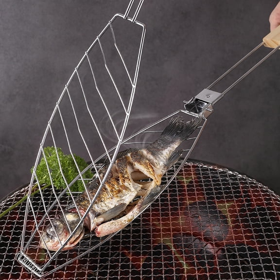 Xioeram Fish Grill Basket, Stainless Steel Grill Baskets for Fish with Detachable Handle , Stainless Steel BBQ Grill Basket, Portable Barbeque Grill Accessories for Fish, Meat, Vegetables - BBQ Tool