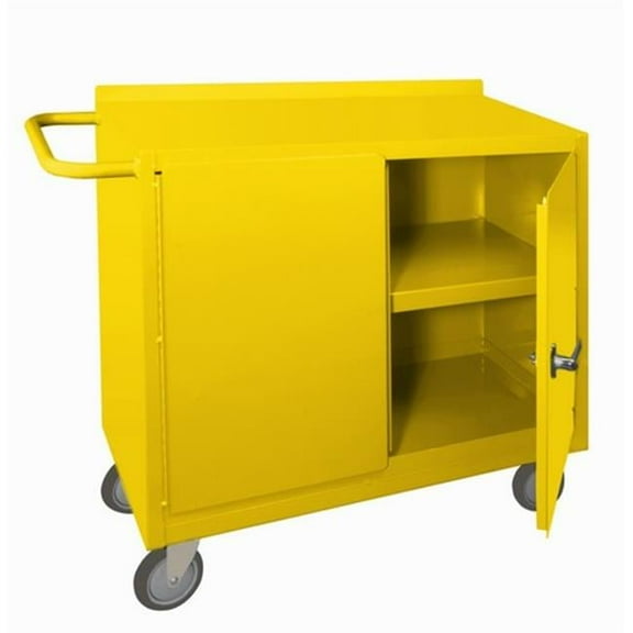 Durham 2210-50 1.63 in. 16 Gauge All Welded Steel Spill Lockable Control Cart with 3 Shelves & Tubular Push Handled, Yellow